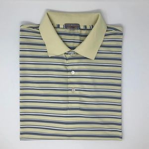 Peter Millar Summer Comfort Yellow, White & Black Striped Polo Shirt Size XXL
